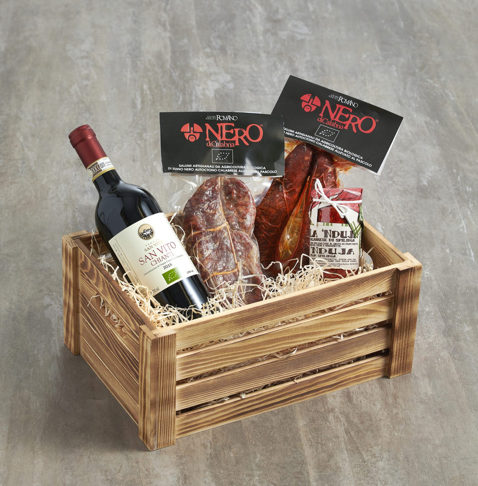 organic hamper salami & wine